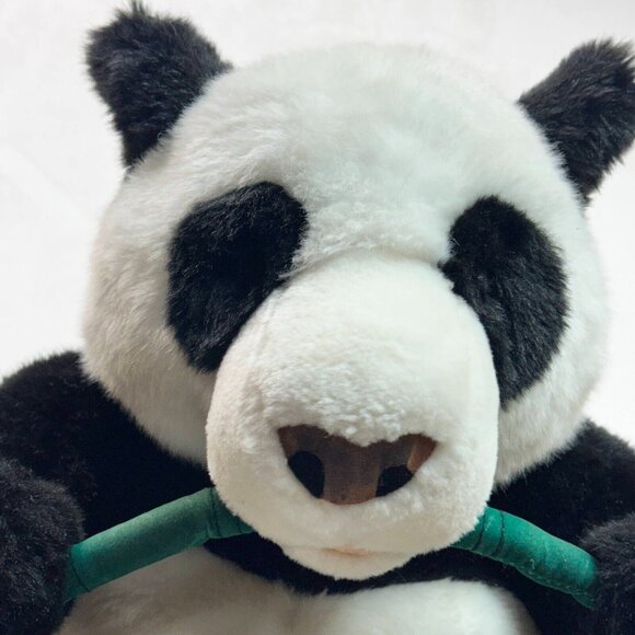 FAO Schwarz Toy Panda Eating Bamboo Medium Plush Stuffed Bear Black & White 14" - Picture 3 of 13